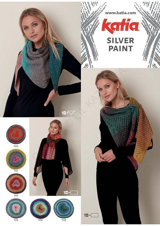 modele châle au tricot ou crochet pelote silver paint katia